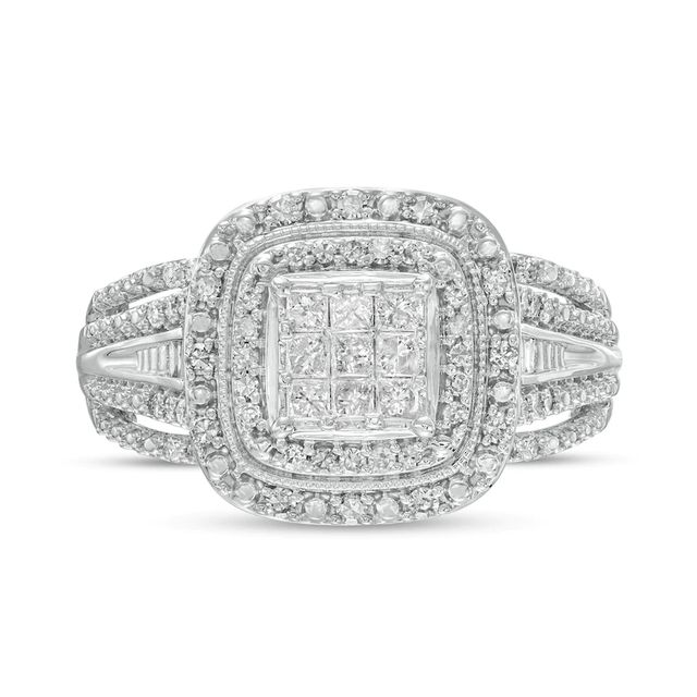 0.50 CT. T.W. Princess-Cut Multi-Diamond Vintage-Style Engagement Ring in 10K White Gold|Peoples Jewellers