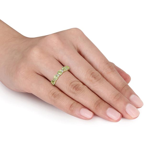 Peridot and White Lab-Created Sapphire Duo Five Stone Alternating Stackable Band in Sterling Silver with Yellow Rhodium|Peoples Jewellers