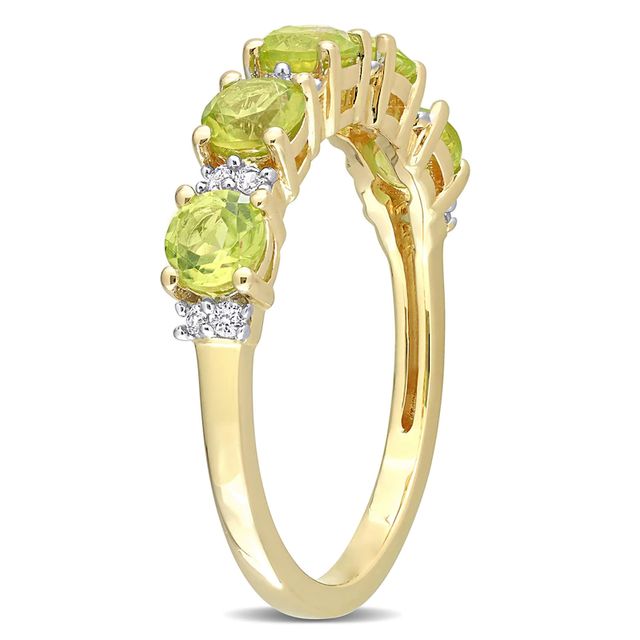 Peridot and White Lab-Created Sapphire Duo Five Stone Alternating Stackable Band in Sterling Silver with Yellow Rhodium