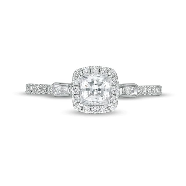 Emmy London 0.80 CT. T.W. Certified Princess-Cut Diamond Frame Collar Engagement Ring in 18K White Gold (F/VS2)