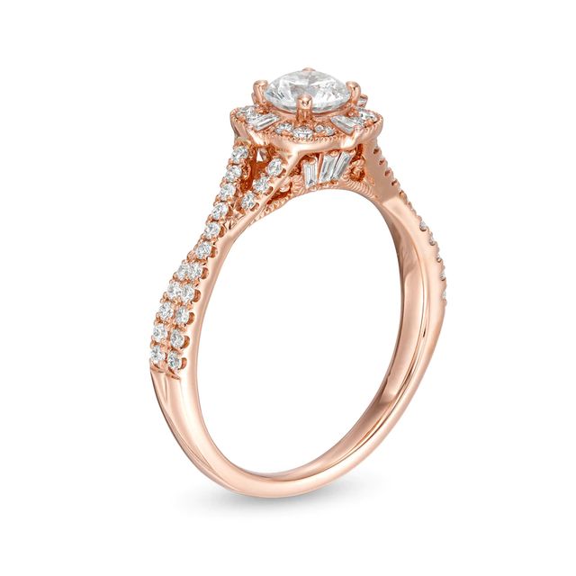 Emmy London 0.90 CT. T.W. Certified Diamond Ornate Frame Engagement Ring in 18K Rose Gold (F/VS2)|Peoples Jewellers