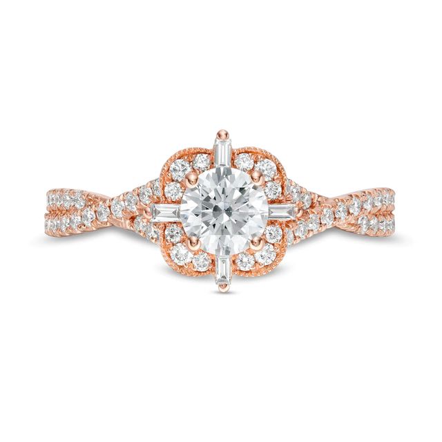 Emmy London 0.90 CT. T.W. Certified Diamond Ornate Frame Engagement Ring in 18K Rose Gold (F/VS2)|Peoples Jewellers