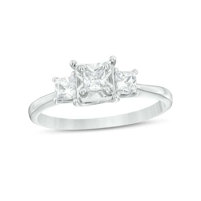 0.50 CT. T.W. Princess-Cut Diamond Past Present Future® Engagement Ring in 10K White Gold|Peoples Jewellers