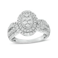 0.50 CT. T.W. Composite Oval Diamond Double Frame Vintage-Style Engagement Ring in 10K White Gold|Peoples Jewellers