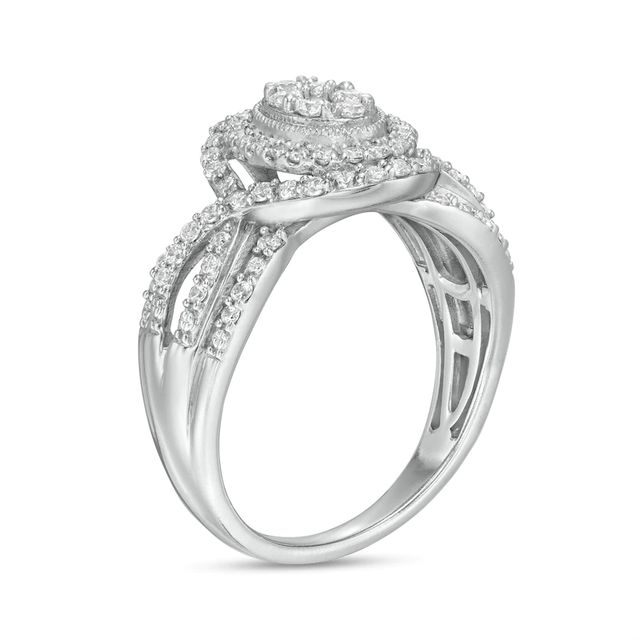 0.50 CT. T.W. Composite Oval Diamond Double Frame Vintage-Style Engagement Ring in 10K White Gold|Peoples Jewellers