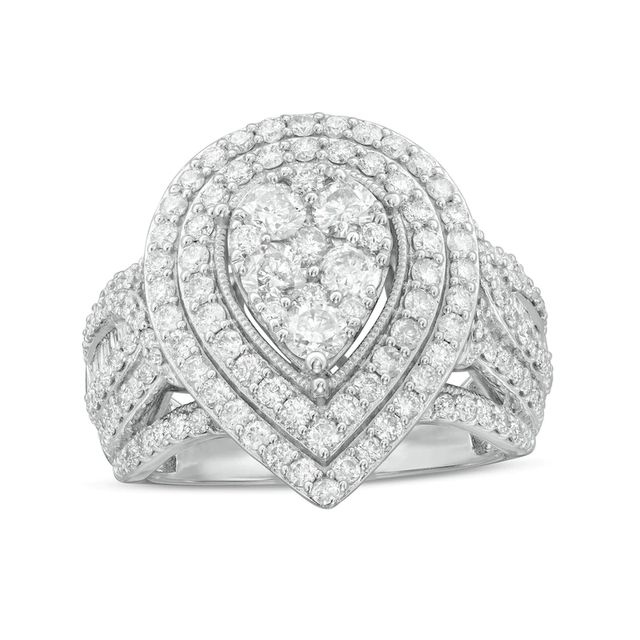 2.00 CT. T.W. Composite Diamond Double Pear-Shaped Frame Vintage-Style Engagement Ring in 10K White Gold|Peoples Jewellers