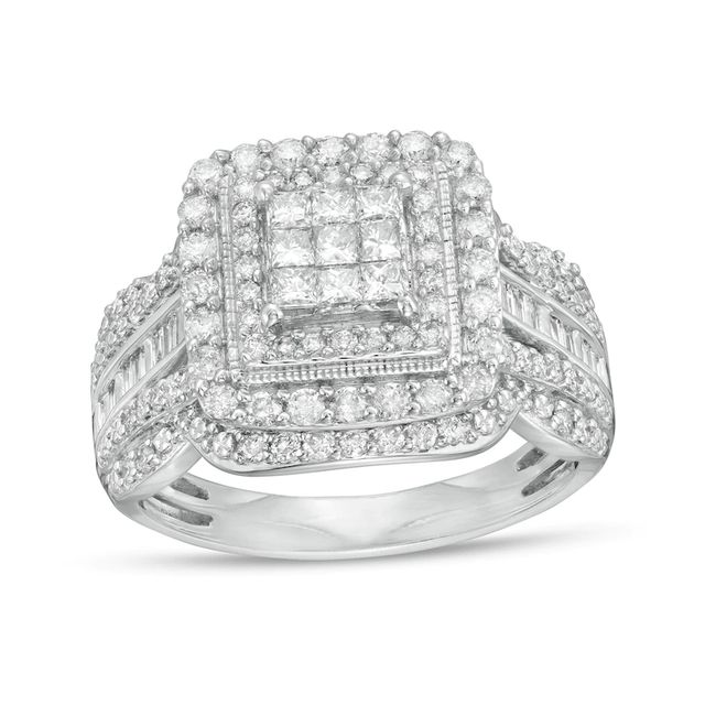 1.00 CT. T.W. Composite Diamond Double Cushion-Shaped Frame Vintage-Style Engagement Ring in 10K White Gold|Peoples Jewellers