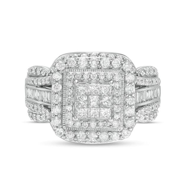 1.00 CT. T.W. Composite Diamond Double Cushion-Shaped Frame Vintage-Style Engagement Ring in 10K White Gold|Peoples Jewellers