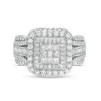 1.00 CT. T.W. Composite Diamond Double Cushion-Shaped Frame Vintage-Style Engagement Ring in 10K White Gold|Peoples Jewellers