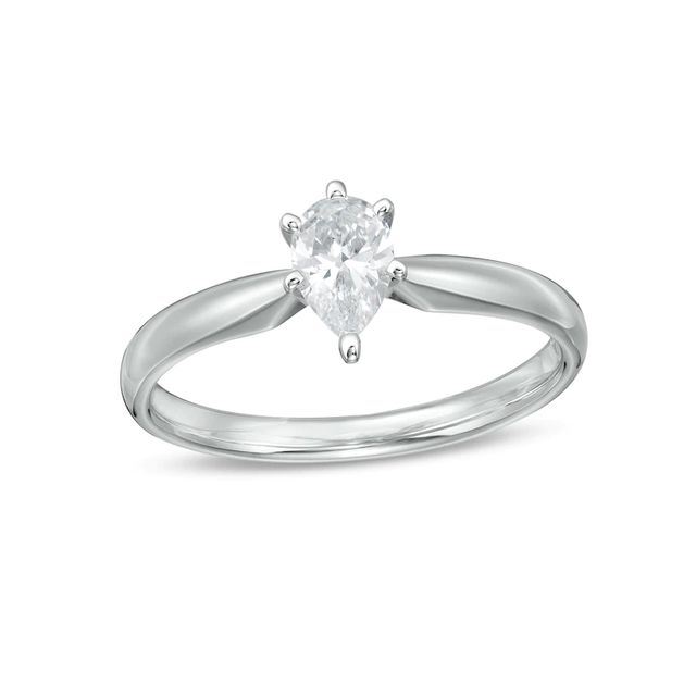 0.40 CT. Certified Canadian Pear-Shaped Diamond Solitaire Engagement Ring in 14K White Gold (I/I1)