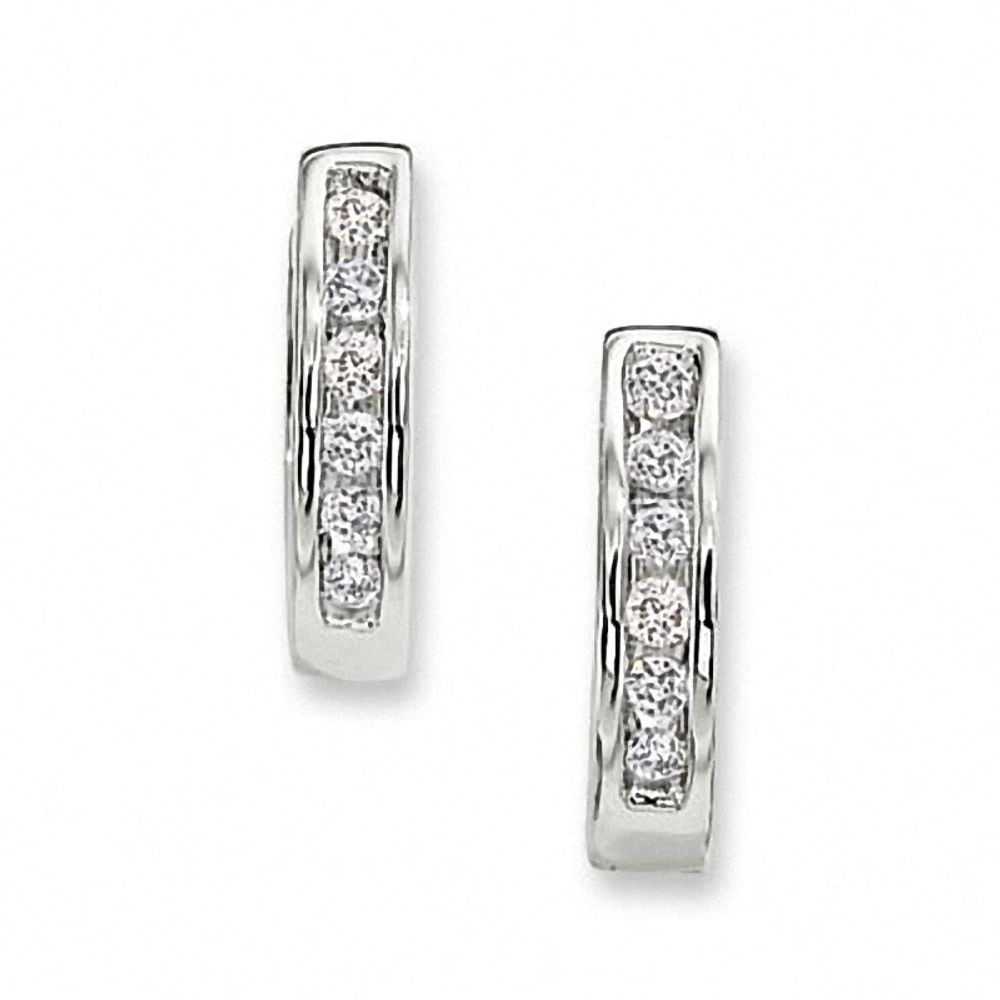 Previously Owned - 0.10 CT. T.W. Diamond Huggie Hoop Earrings in 10K White Gold|Peoples Jewellers