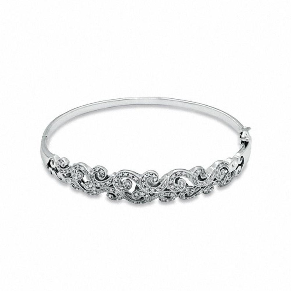 Previously Owned - 0.33 CT. T.W. Diamond Vintage-Inspired Swirl Bangle in Sterling Silver|Peoples Jewellers