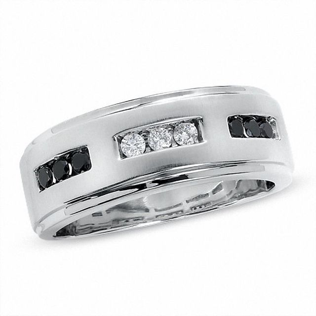 Previously Owned - Men's 0.30 CT. T.W. Enhanced Black and White Diamond Three Channel Band in 14K White Gold|Peoples Jewellers