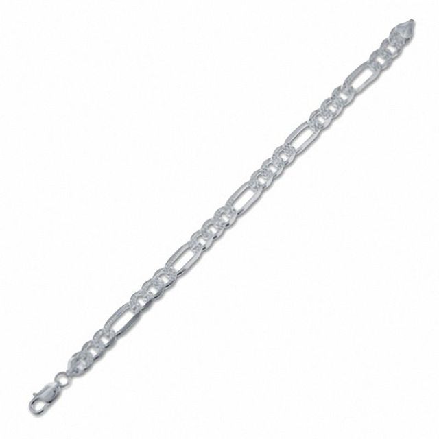 Previously Owned - Men's 8.0mm Pavé Figaro Chain Bracelet in Sterling Silver - 9.0"|Peoples Jewellers