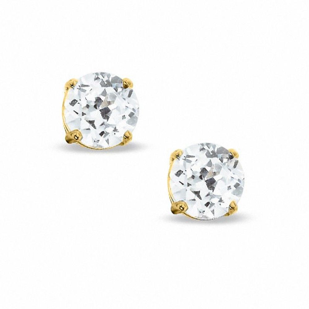 Previously Owned - 6.0mm Lab-Created White Sapphire Stud Earrings in Sterling Silver with 14K Gold Plate|Peoples Jewellers