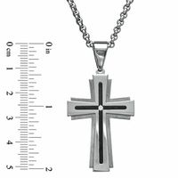 Previously Owned - Men's Diamond Accent Cross Pendant in Stainless Steel with Black Inlay - 24"|Peoples Jewellers