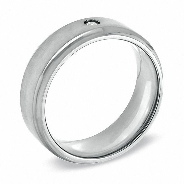 Previously Owned - Men's Diamond Accent Solitaire Wedding Band in Stainless Steel|Peoples Jewellers