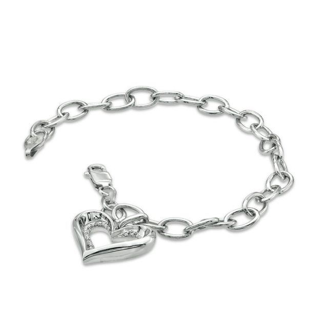 Previously Owned - The Heart Within™ Diamond Accent Heart Charm Bracelet in Sterling Silver - 7.5"|Peoples Jewellers