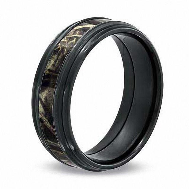 Previously Owned - 8.0mm Realtree Max-4Â® Camouflage Inlay Comfort Fit Wedding Band in Black Zirconium