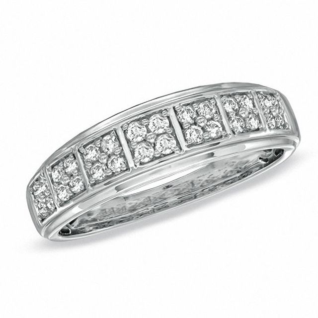 Previously Owned - 0.25 CT. T.W. Diamond Checkerboard Wedding Band in 10K White Gold