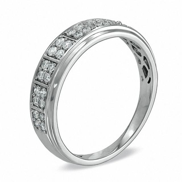 Previously Owned - 0.25 CT. T.W. Diamond Checkerboard Wedding Band in 10K White Gold|Peoples Jewellers