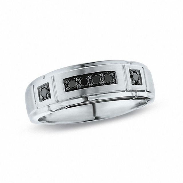 Previously Owned - Men's 0.25 CT. T.W. Black Diamond Band in 14K White Gold|Peoples Jewellers