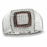 Previously Owned - Men's 0.30 CT. T.W. Enhanced Cognac and White Diamond Frame Ring in 10K White Gold|Peoples Jewellers