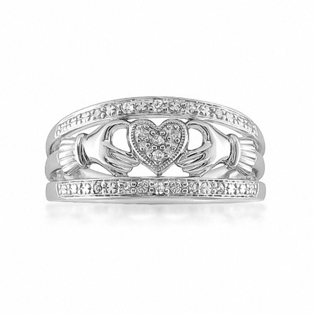 Previously Owned - 0.085 CT. T.W. Diamond Claddagh Ring in Sterling Silver|Peoples Jewellers