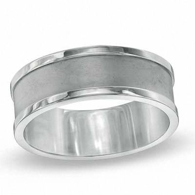 Previously Owned - Men's 8.0mm Comfort Fit Satin Stepped Edge Band in Titanium|Peoples Jewellers