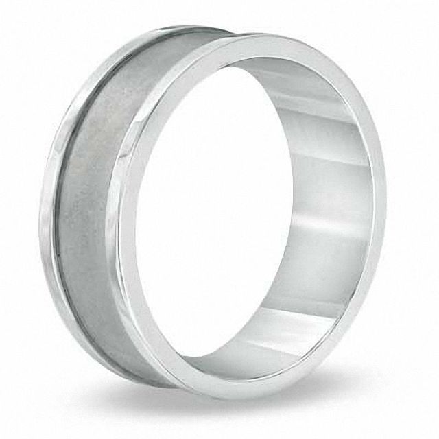 Previously Owned - Men's 8.0mm Comfort Fit Satin Stepped Edge Band in Titanium|Peoples Jewellers