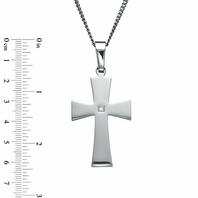 Previously Owned - Diamond Accent Cross Pendant in Stainless Steel - 24"|Peoples Jewellers