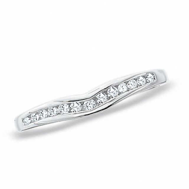 Previously Owned - 0.14 CT. T.W. Diamond Contour Wedding Band in 14K White Gold