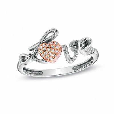 Previously Owned - Diamond Accent LOVE Heart Ring in Sterling Silver and 10K Rose Gold|Peoples Jewellers