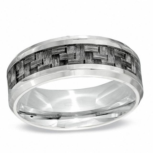 Previously Owned - Men's 8.0mm Grey Carbon Fibre Wedding Band in Stainless Steel|Peoples Jewellers