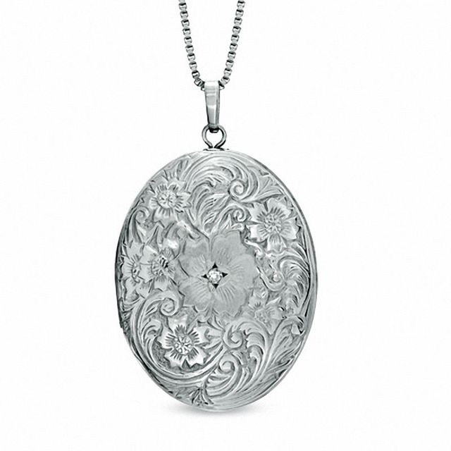 Previously Owned - Diamond Accent Floral Oval Locket in Sterling Silver