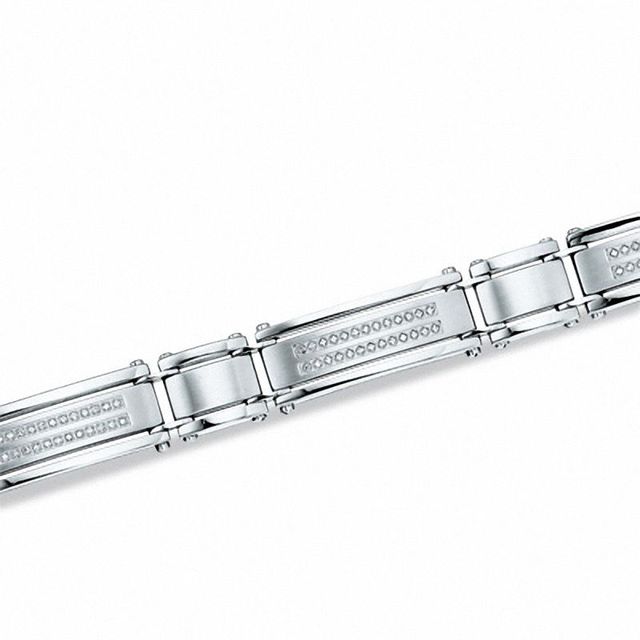 Previously Owned - Men's 0.25 CT. T.W. Diamond Double Row Link Bracelet in Stainless Steel - 8.5"|Peoples Jewellers