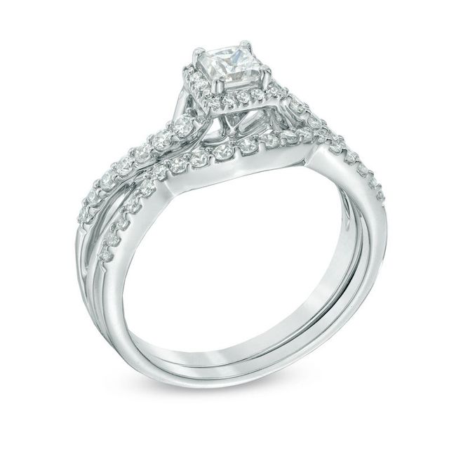 Previously Owned - 0.70 CT. T.W. Princess-Cut Diamond Frame Twist Shank Bridal Set in 10K White Gold|Peoples Jewellers