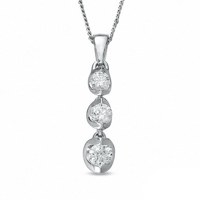 Previously Owned - 0.25 CT. T.W.   Diamond Three Stone Pendant in 14K White Gold (I/I2) - 17''