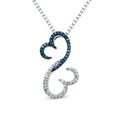 Previously Owned - Open Hearts by Jane Seymour™ 0.15 CT. T.W. Enhanced Blue and White Diamond Pendant in Sterling Silver|Peoples Jewellers