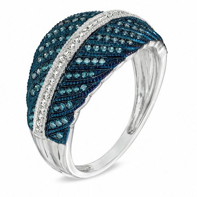 Previously Owned - 0.39 CT. T.W. Enhanced Blue and White Diamond Fashion Ring in 10K White Gold|Peoples Jewellers