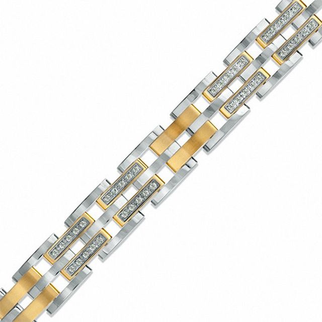 Previously Owned - Men's 1.00 CT. T.W. Diamond Link Bracelet in Two-Tone Stainless Steel - 8.5"|Peoples Jewellers