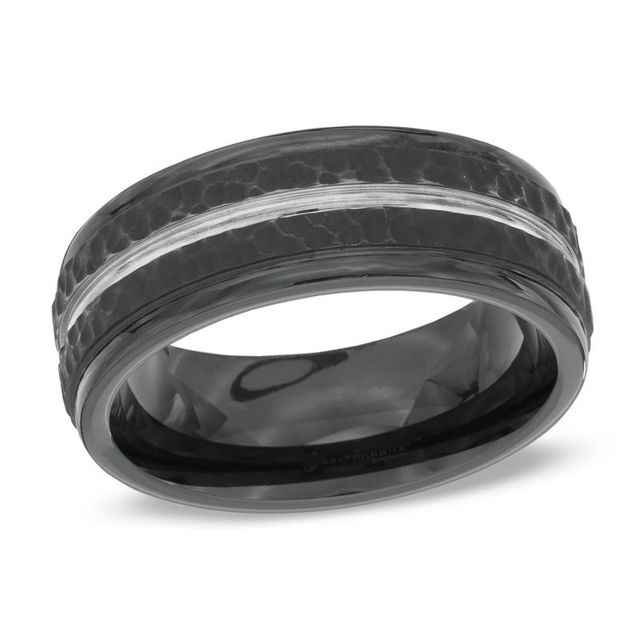 Previously Owned - Men's 8.0mm Comfort Fit Hammered Wedding Band in Black Cobalt