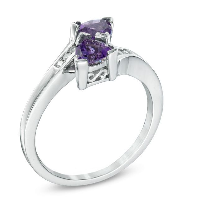 Previously Owned - 5.0mm Trillion-Cut Amethyst and 0.04 CT. T.W. Diamond Bypass Ring in Sterling Silver