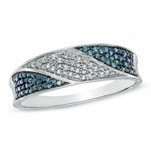 Previously Owned - 0.14 CT. T.W. Enhanced Blue and White Diamond Fashion Ring in Sterling Silver|Peoples Jewellers