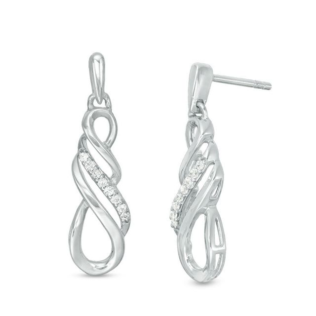 Previously Owned - 0.09 CT. T.W. Diamond Multi-Row Infinity Drop Earrings in Sterling Silver