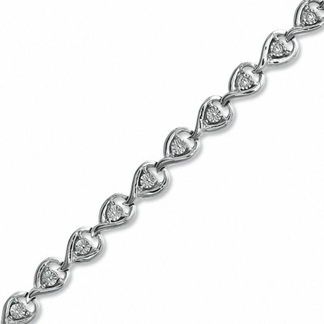 Previously Owned - 0.10 CT. T.W. Diamond Open Teardrop Link Bracelet in Sterling Silver|Peoples Jewellers
