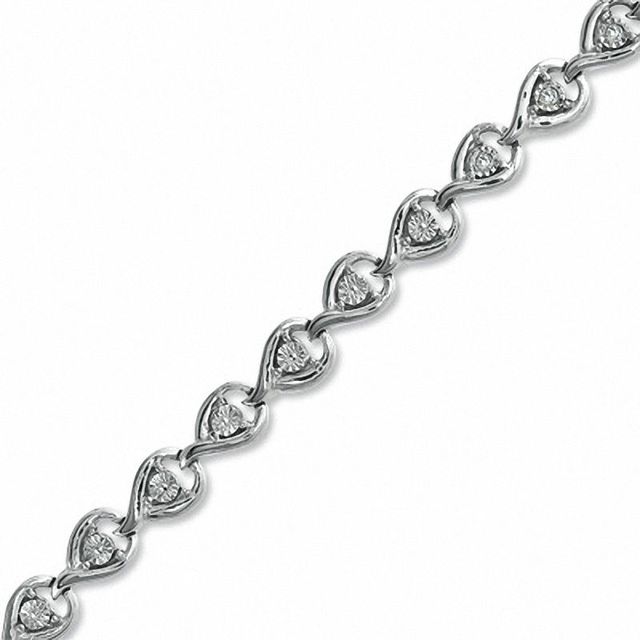 Previously Owned - 0.10 CT. T.W. Diamond Open Teardrop Link Bracelet in Sterling Silver