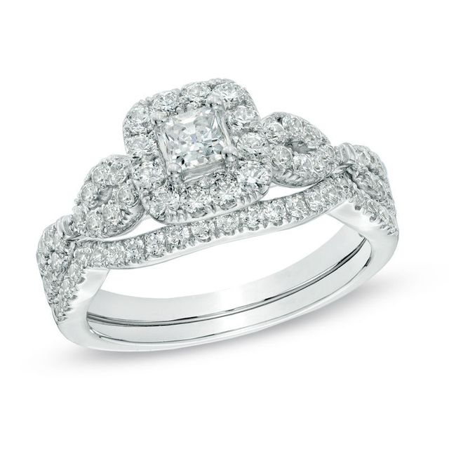 Previously Owned - 0.95 CT. T.W. Princess-Cut Diamond Frame Twist Bridal Set in 14K White Gold|Peoples Jewellers