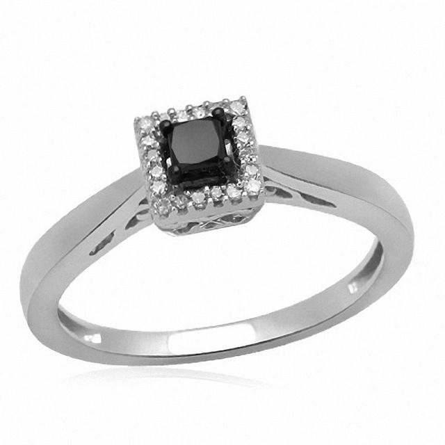 Previously Owned - Black Mystique 0.20 CT. T.W. Enhanced Black and White Princess-Cut Diamond Ring in Sterling Silver|Peoples Jewellers