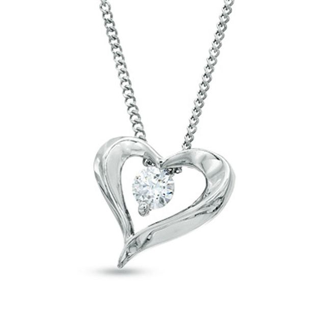 Previously Owned - 0.10 CT.   Diamond Solitaire Heart Pendant in 14K White Gold (I/I2) - 17"|Peoples Jewellers